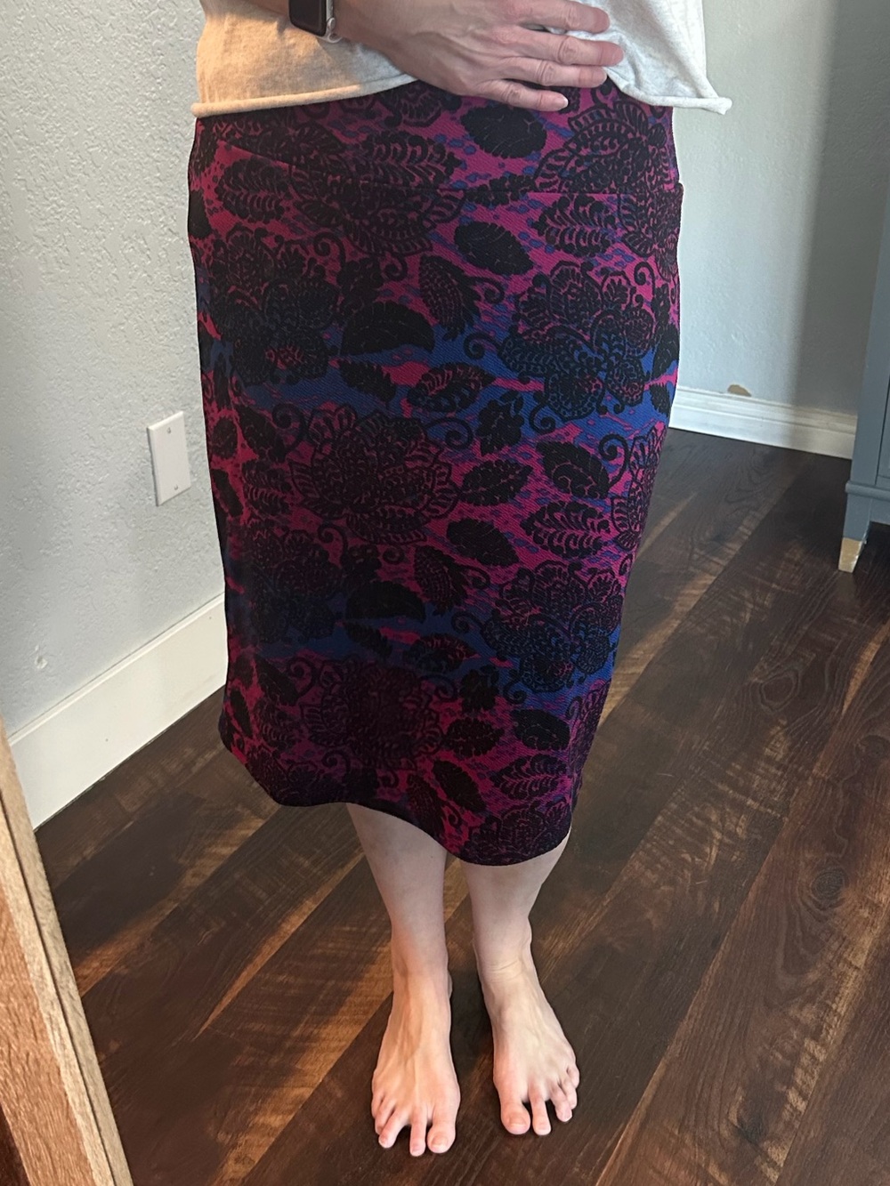 LuLaRoe Pencil Skirt in Plum, Navy and Black Floral Jacquard
